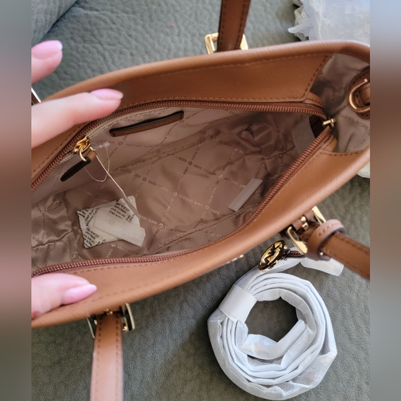 Michael Kors Jet Set Travel Extra-Small Logo Top-Zip Tote Bag in Brown - Picture 8 of 16